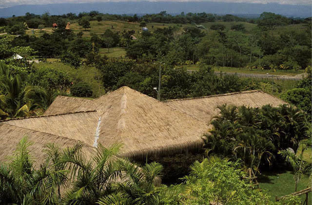 A portion of the hacienda grounds, with dinosaur sculptures visible in the distance.