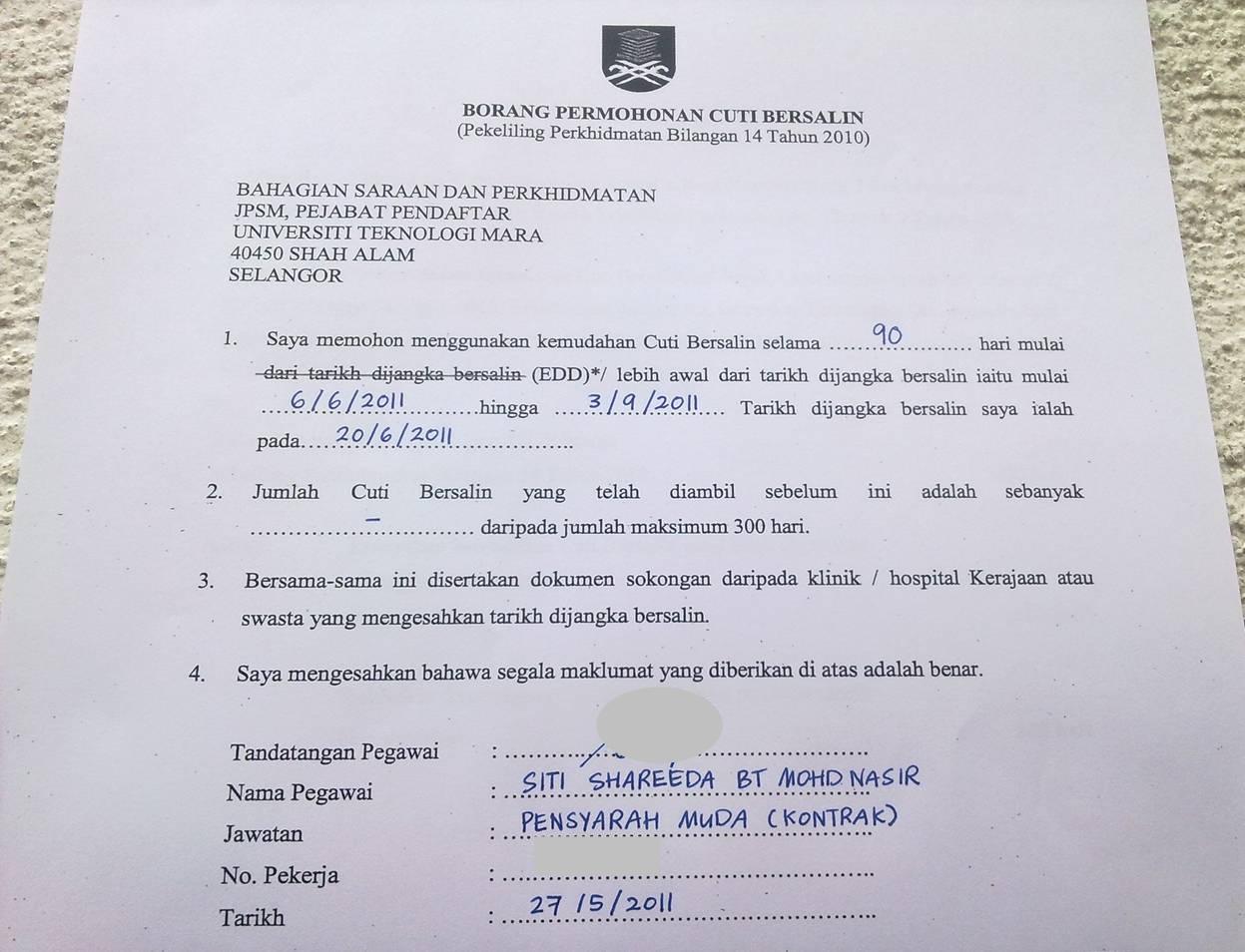 Surat Rasmi Cuti Bersalin - Surat Ras