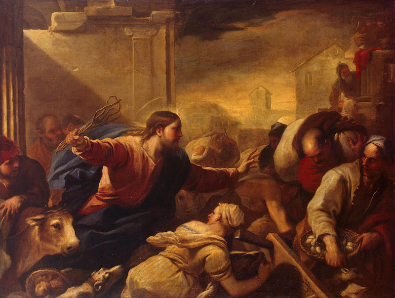 Expulsion of the Moneychangers from the Temple by Luca Giordano - Christianity, Religious Paintings from Hermitage Museum