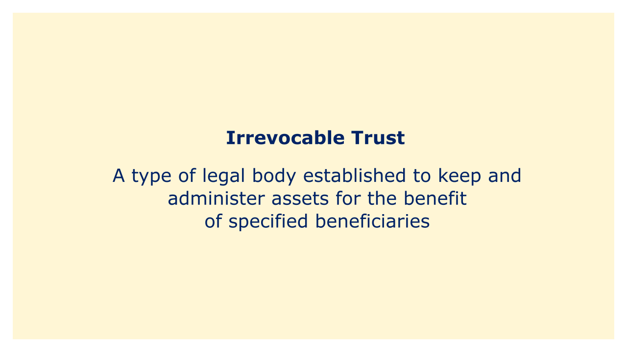 A type of legal body established to keep and administer assets for the benefit of specified beneficiaries.
