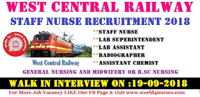 West Central Railway Staff Nurse Recruitment 2018-19