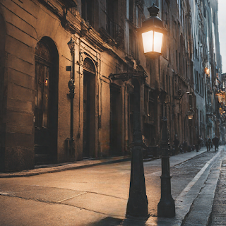 dark street with street lamp lit