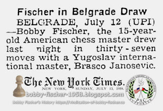 Bobby Fischer and Dragoljub Janosevic Draw, in Belgrade Chess