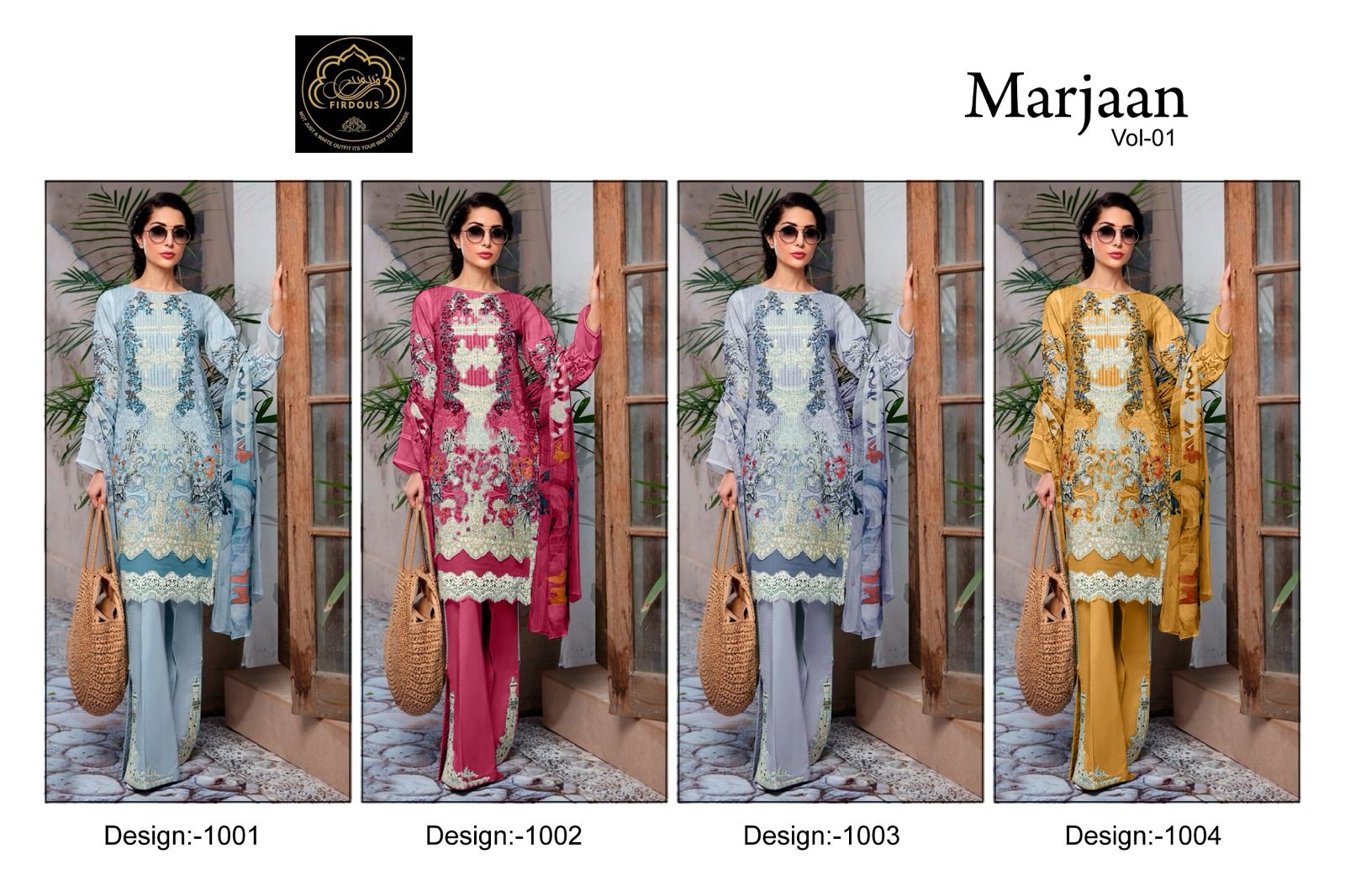 Marjaan Vol 1 Firdous Art Cotton Embroidery Work Pakistani Patch Work Suits