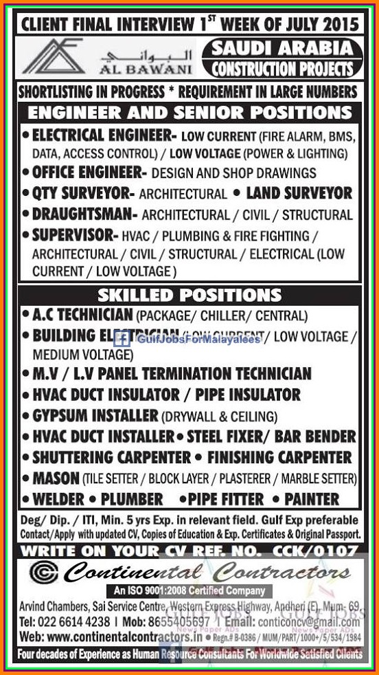 Construction Company jobs for KSA