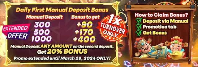 Extended hanggang March 29 ang JOY7 Daily First Manual Deposit Bonus