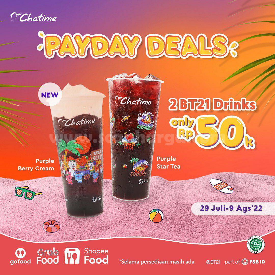 CHATIME Promo PAYDAY DEALS – Beli 2 BT21 Drinks Harga 50RB DoAnG!