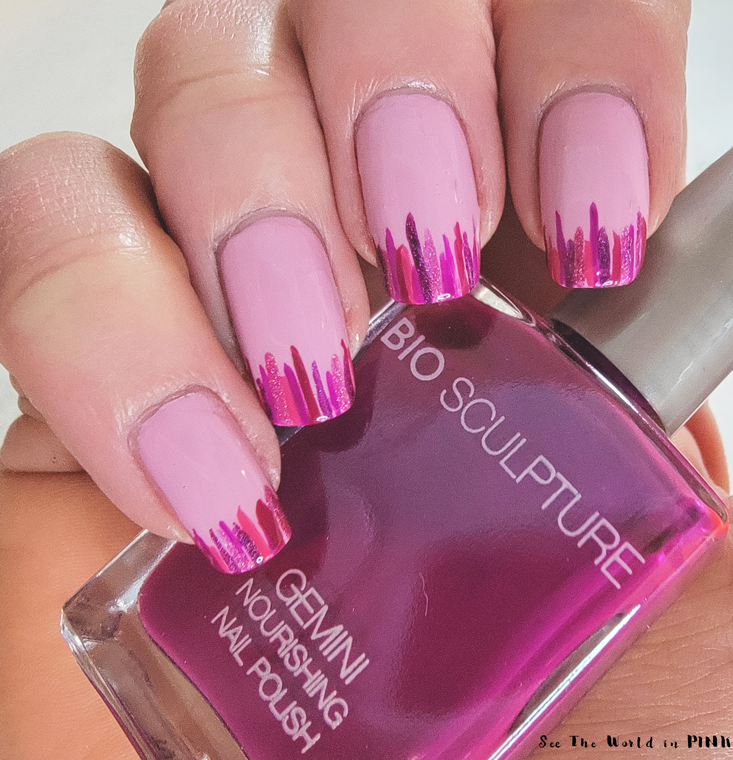 Manicure Monday - Magenta Stripy Abstract Nails