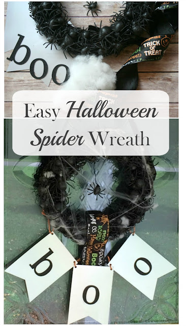 Greet your little ghouls with an Easy Spooky Spider wreath on Halloween! 