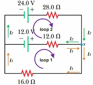 hukum kirchoff 2, soal hukum kirchoff 2, loop rule, hukum kirchhoff 2, soal hukum kirchhoff 2, loop rangkaian, soal 2 loop, soal dua loop, soal 2 loop hukum kirchoff