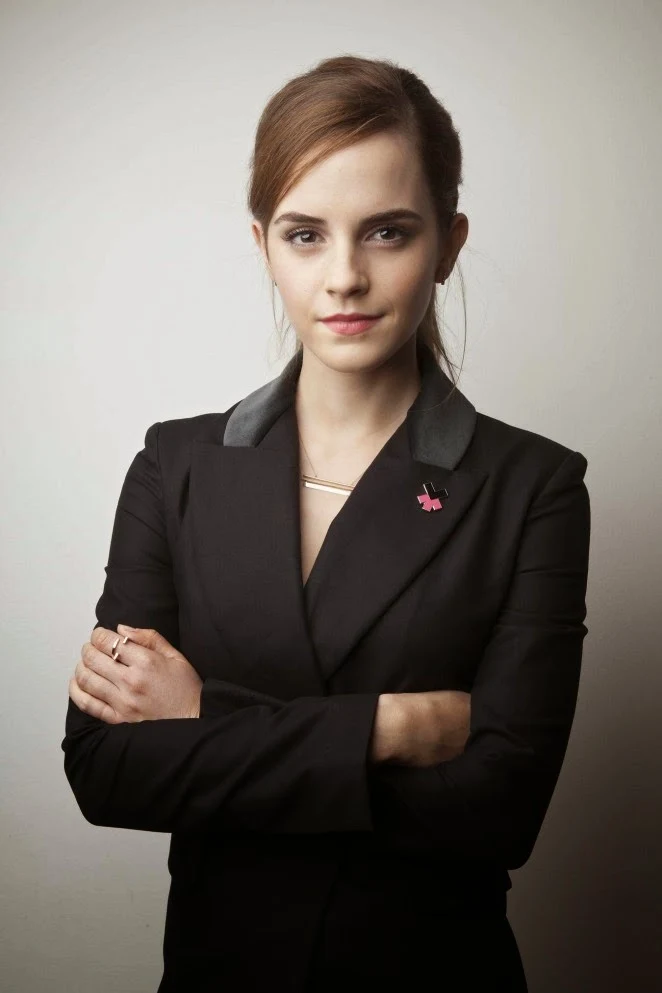 Emma Watson wears a black pant suit for the World Economic Forum in Davos, Switzerland