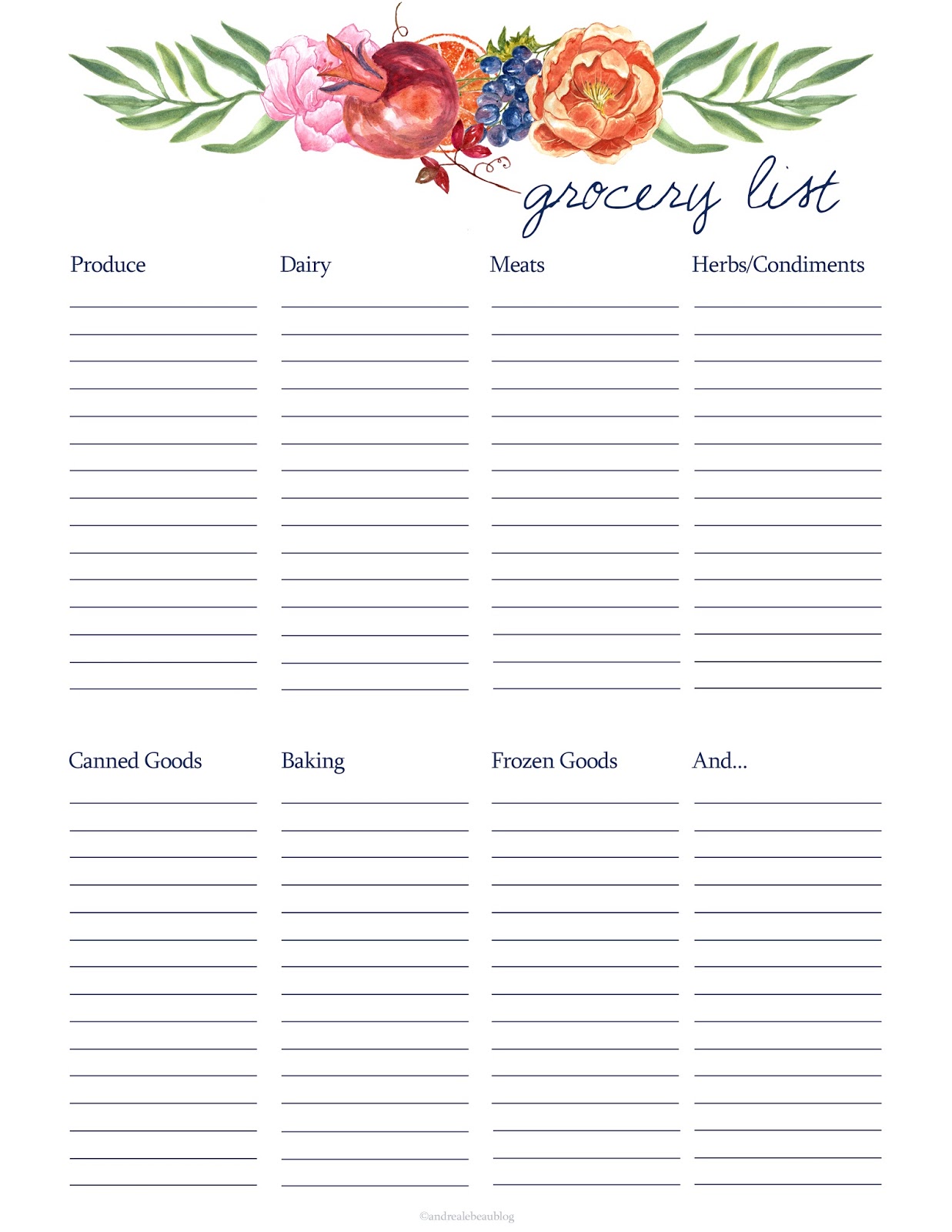 grocery list printable andrea lebeau