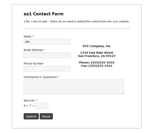 ez1 Contact Form