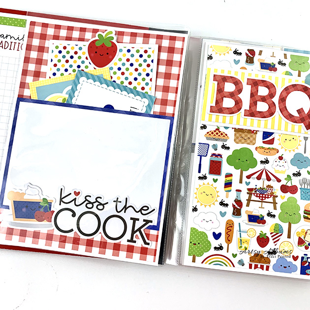 Summer Grillin & Chillin Scrapbook page with pocket and cooking icons
