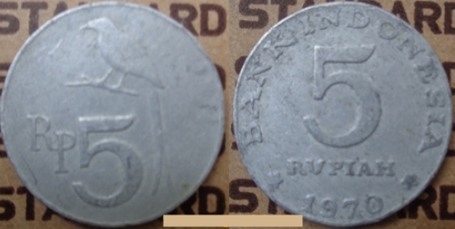 Koin Uang Kuno Logam 5 Rupiah Emisi Tahun 1970