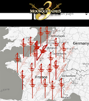 Map showing the various French towns in which the 3 Musketeers will play in 2017