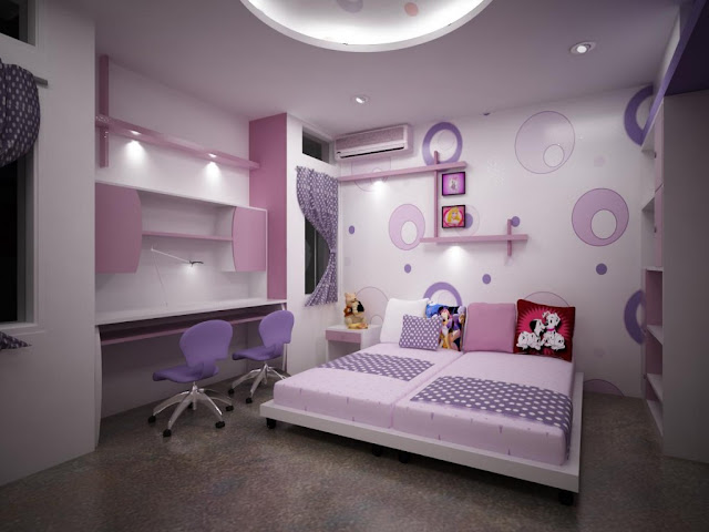 P O P design ideas for ceilings of girly bedroom with POP wall art