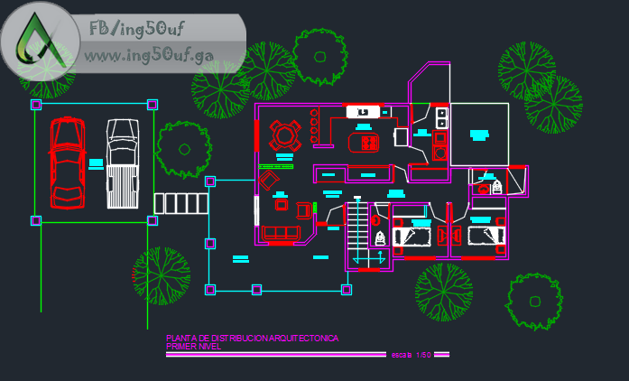 مخطط بيت دور ارضي اوتوكاد Dwg