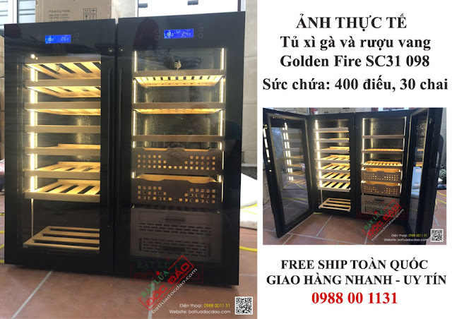 Ảnh thực tế tủ tích hợp bảo quản cigar và rượu vang Golden Fire SH31-098