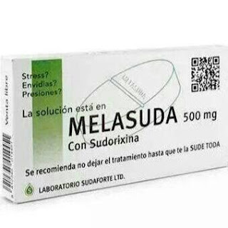 Melasuda , 500 mg, sudorixina, se recomienda no dejar el tratamiento hasta que te la sude toda, laboratorios sudaforte ltd.