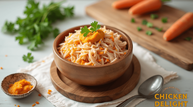 A delicious plate of Chicken Delight, featuring tender chicken, vegetables, and a savory sauce, garnished with herbs.