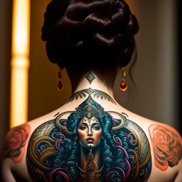 Tatuagem feminina medusa costas
