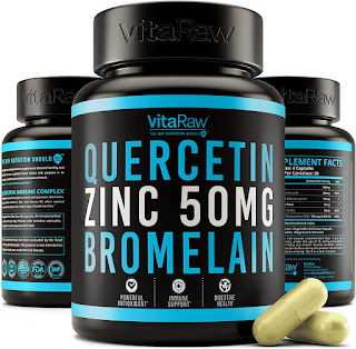 VitaRaw Quercetin 500mg Supplement, Zinc 50mg, Vitamin C, Vitamin D3, Bromelain