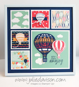 Stampin' Up! Lift Me Up Hot Air Balloons Sampler Frame with Sale-a-bration 2017 Carried Away Designer Paper #stampinup www.juliedavison.com