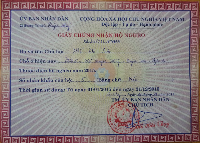 Giấy xác nhận hộ nghèo của học viên