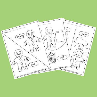 gingerbread man opposites for kids free preschool coloring pages ,opposites worksheets for kindergarten