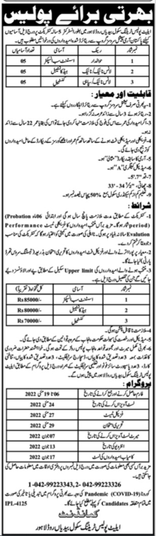 Latest Elite Police Training School as Instructor Lahore-Jobs-April-2022