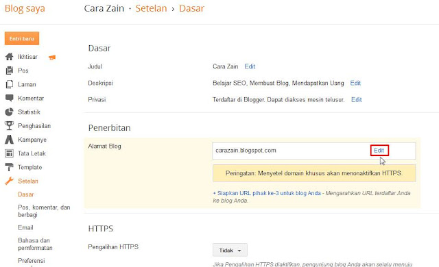 Cara Mengganti Alamat URL Blog Di Blogger Terbaru