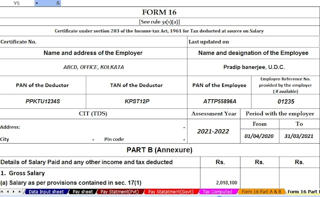 Revised Income Tax Form 16 Part B