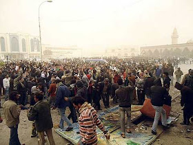 Libyan people take part in a protest