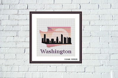 Washington USA state map skyline sunset cross stitch pattern