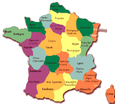 Mapa de Francia con todas sus regiones