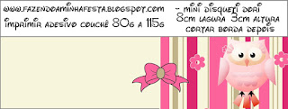 Pink Owl With Flowers and Stripes: Free Printable Candy Bar Labels for Quinceanera Party.