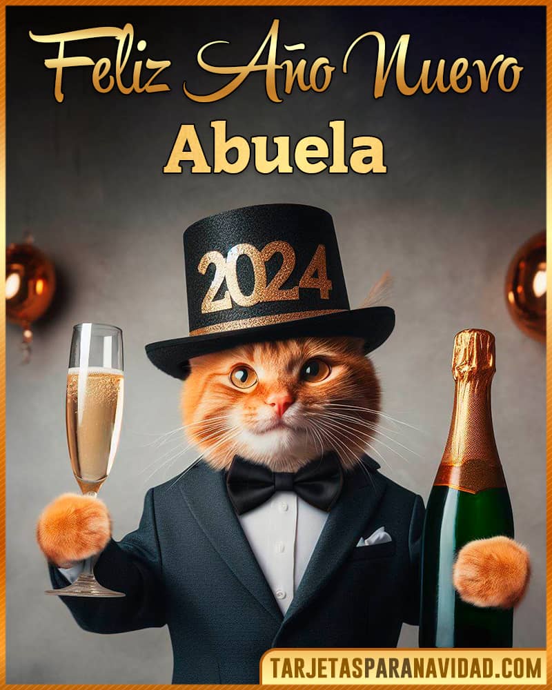 Tarjeta De Feliz Año Nuevo De Gato Champagne Para Abuela