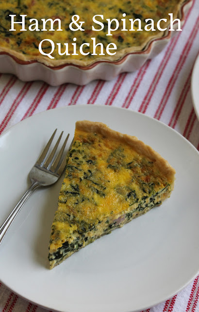 Food Lust People Love: his ham and spinach quiche is a lovely dish for brunch, lunch or dinner, with cubes of leftover ham, spinach and loads of extra sharp cheddar cheese.