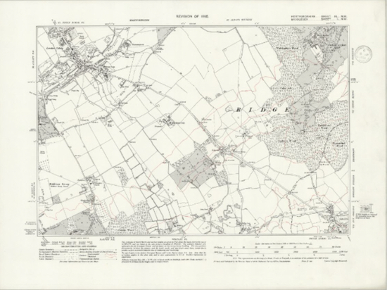 The south-west of North Mymms on the OS map for 1938