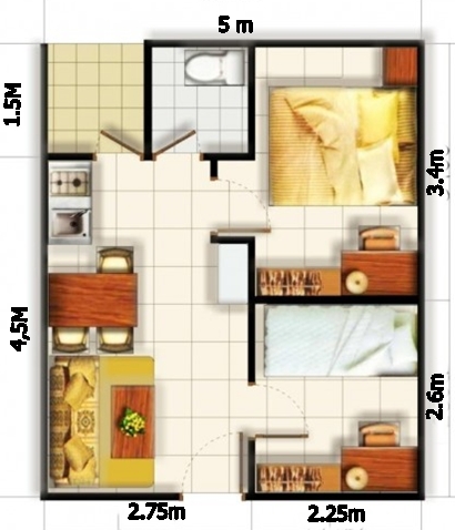  Denah  rumah  minimalis type 36 dengan 2  kamar  tidur