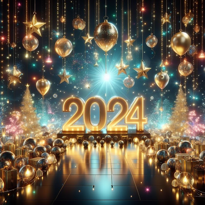 Año 2024 adornado con globos dorados