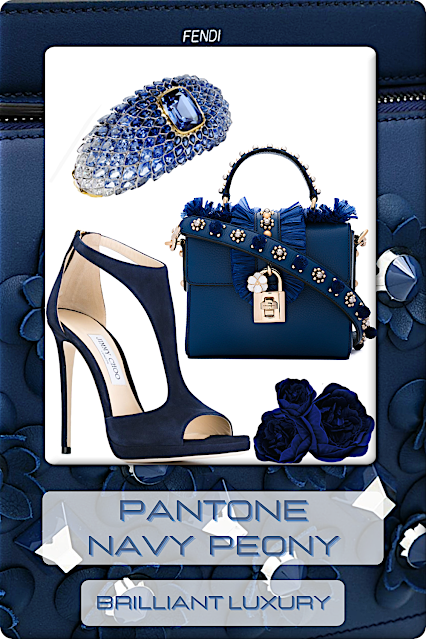♦Pantone Fashion Color Navy Peony #pantone #shoes #bags #jewelry #blue #brilliantluxury