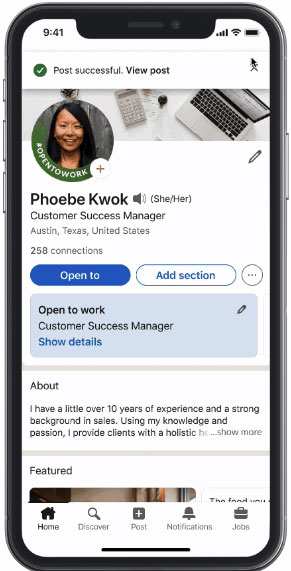 LinkedIn Open-To-Work feature for job seekers: eAskme
