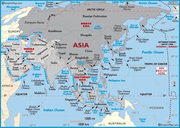 Visit Free Maps of the world: The Map of Asia included three political division(West, North and ...