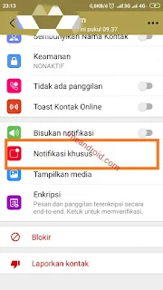 Setelan kontak notifikasi whatsapp