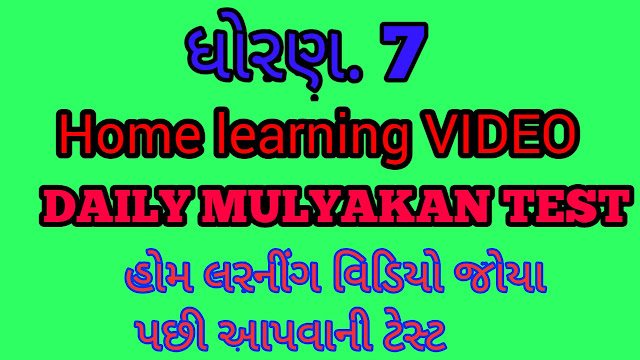 STD 7 HOME LEARNING DAILY MULYANKAN TEST