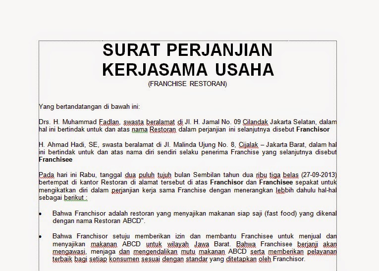 Budidaya Burung doc CONTOH SURAT PERJANJIAN KERJASAMA 