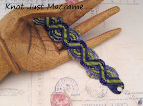 Micromacrame bracelet in chartreuse green and purple from Knot Just Macrame