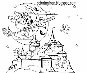 Clear sky moon witch cartoon Scooby Doo coloring pages haunted castle ghosts Halloween night drawing